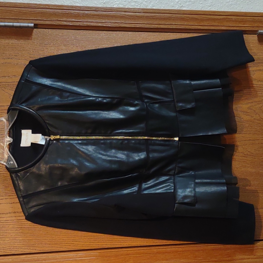 Chico's faux leather / poly / mesh jacket